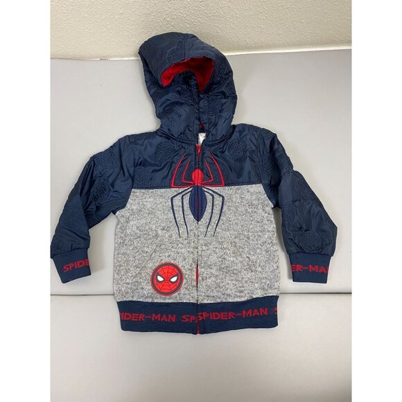 Marvel Spiderman Fleece Full Zip Toddler Kids Jacket size 3T Embroidered Red Blu - Picture 1 of 11